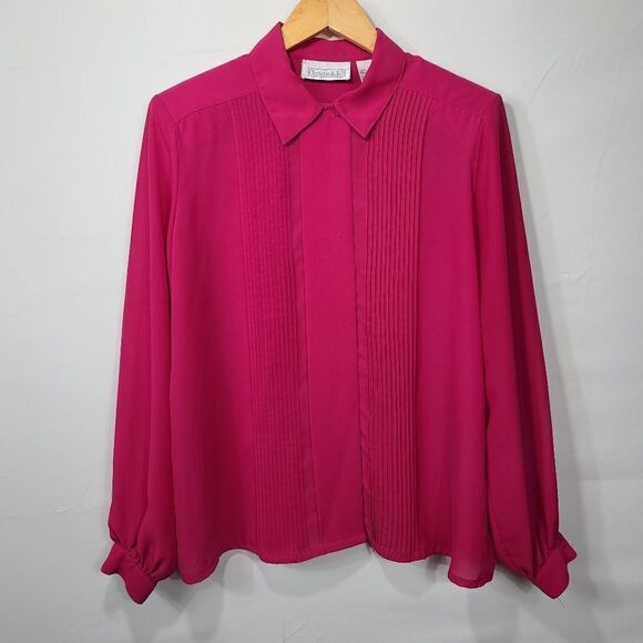 Christie & Jill Pink Pleated Long-Sleeve Blouse - Picture 8 of 9